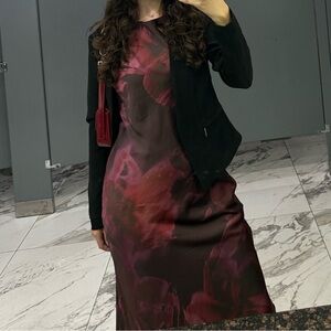 Dynamite Burgundy Satin Midi Dress ❤️ Elegant | Wedding Guest | Size M